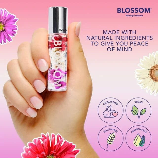 Blossom Scented Roll on Lip Gloss, Infused with Real Flowers, 0.20 fl. oz./5.9ml