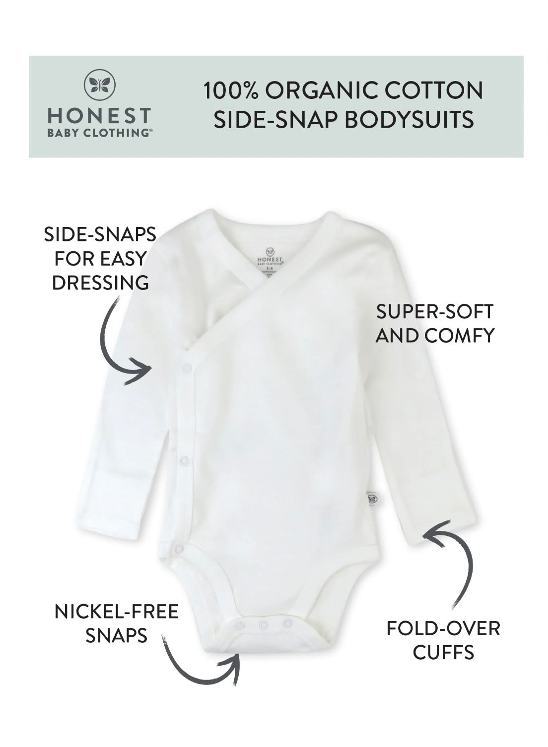 Honest Baby Clothing Organic Cotton Long Sleeve Bodysuit, 2 pack