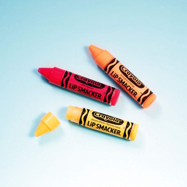 Lip Smacker Crayola Crayon Flavored Lip Balm - Moisturizing, Soothing Trio Banana Mania, Pink Sherbert, & Outrageous Orange - 3 Pack