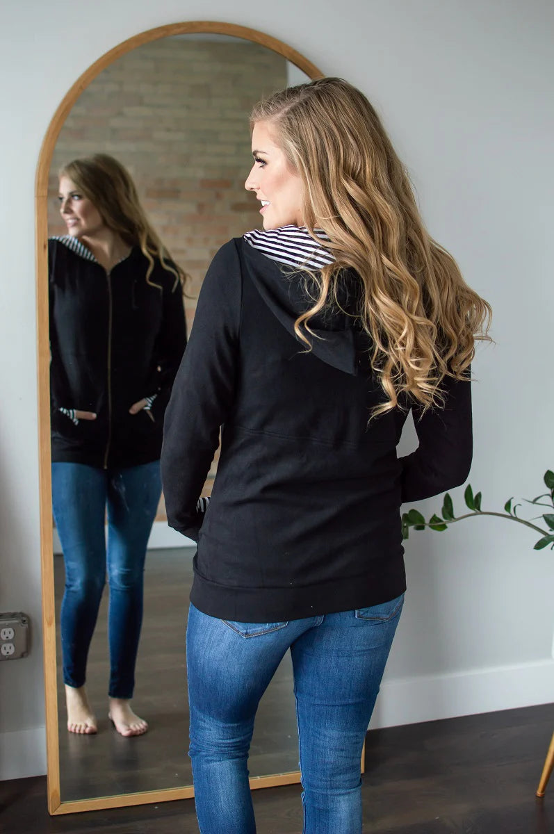 Black & White Stripes Zip Up Hoodie