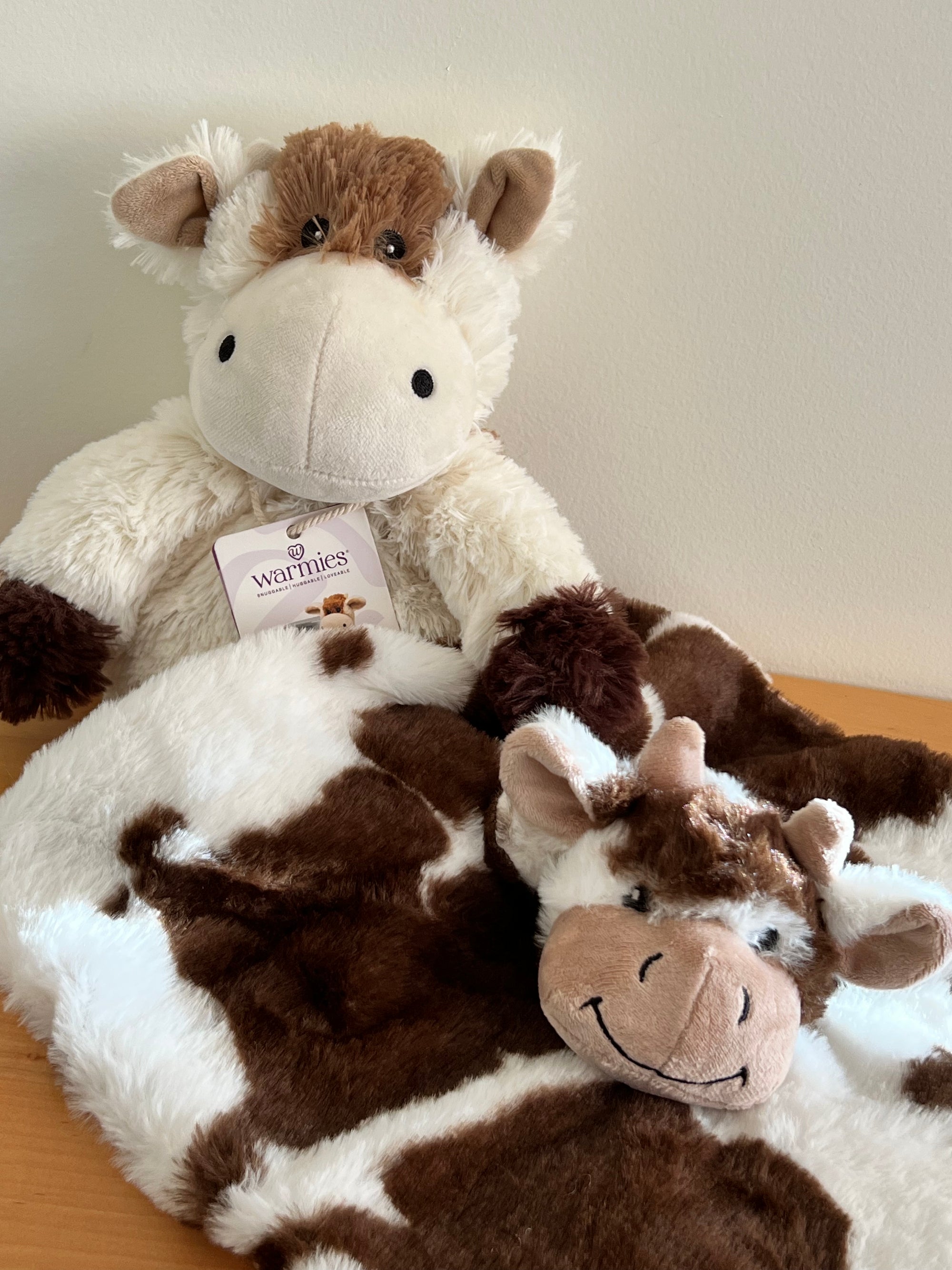 Brown & White Cow Baby Lovey Security Blanket, 14” x 14”