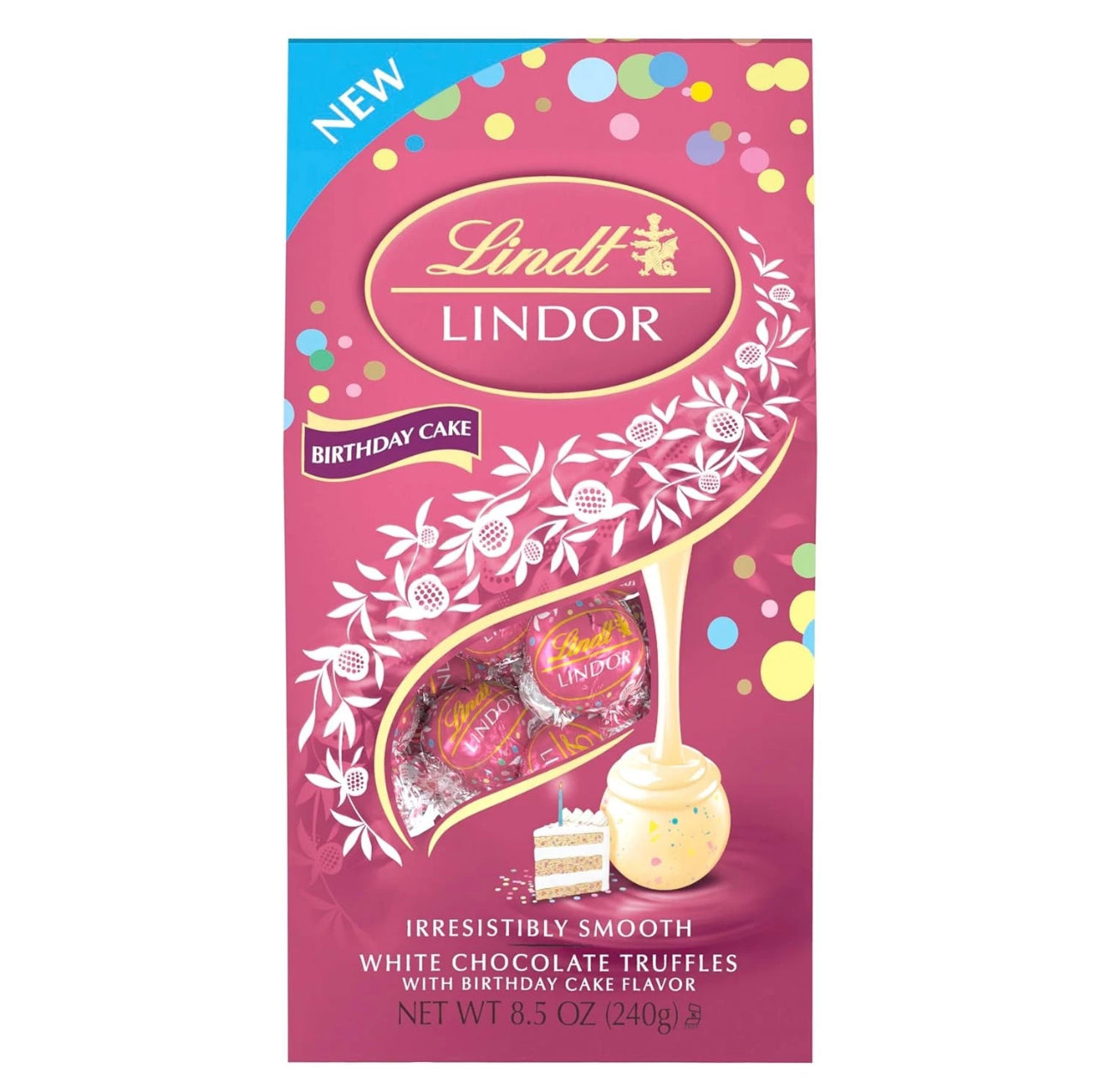 Lindt LINDOR Birthday Cake White Chocolate Candy Truffles, 8.5 oz, Bag