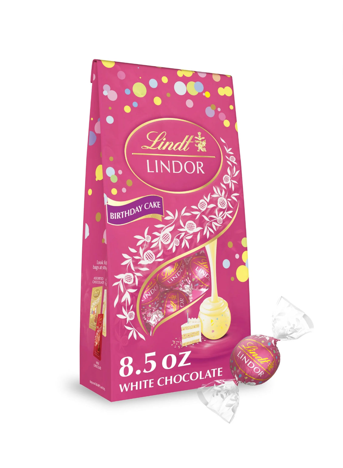 Lindt LINDOR Birthday Cake White Chocolate Candy Truffles, 8.5 oz, Bag
