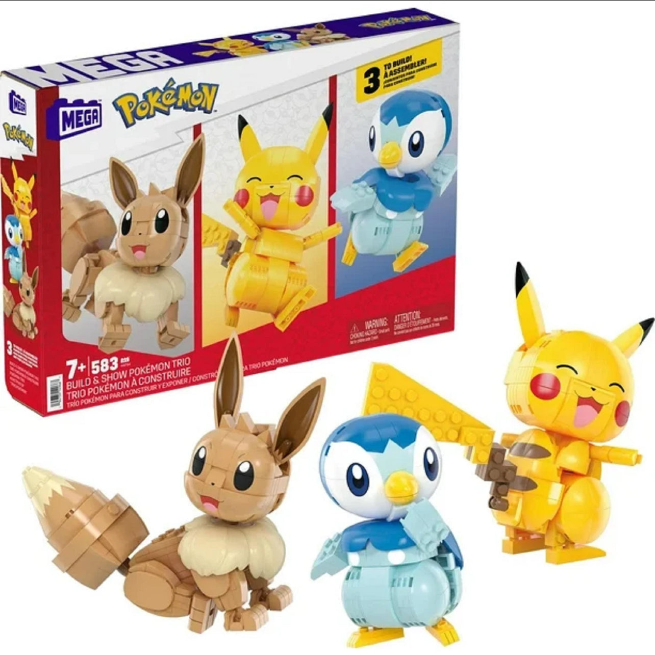 Pokemon Mega Construx Build & Show Trio Pikachu, Piplup and Eevee (583 pieces)