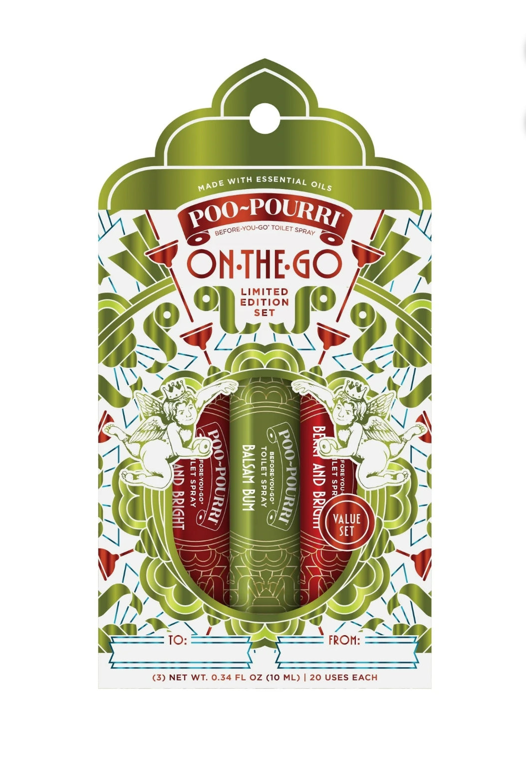 Poo-Pourri Holiday On the Go Toilet Spray, 3pk, Berry and Bright + Balsam Bum