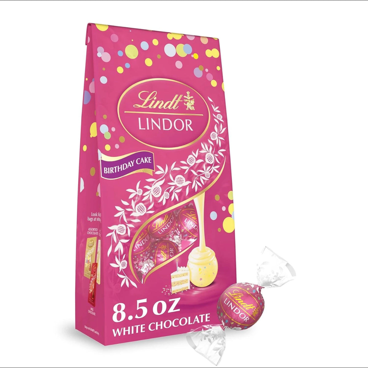 Lindt LINDOR Birthday Cake White Chocolate Candy Truffles, 8.5 oz, Bag