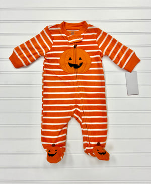 Halloween Carter's Baby Orange Stripe Pumpkin Fleece Pajamas One Piece