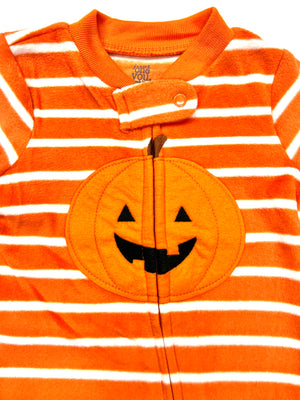 Halloween Carter's Baby Orange Stripe Pumpkin Fleece Pajamas One Piece