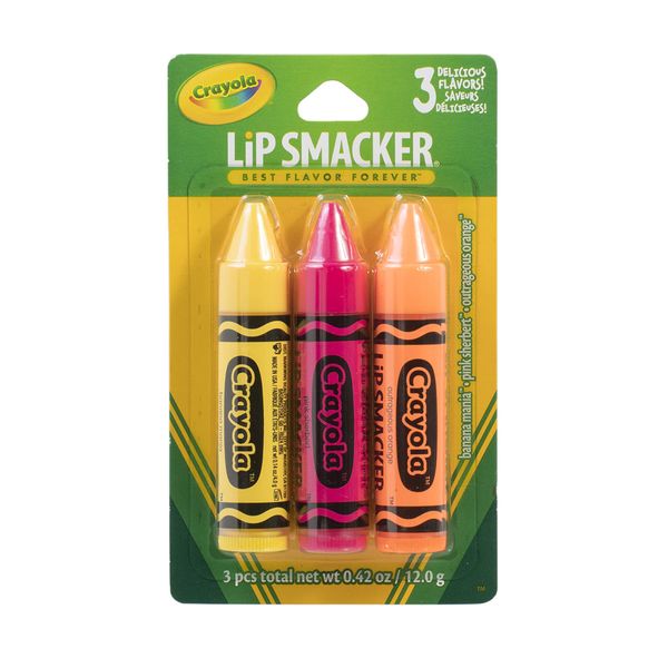 Lip Smacker Crayola Crayon Flavored Lip Balm - Moisturizing, Soothing Trio Banana Mania, Pink Sherbert, &amp; Outrageous Orange - 3 Pack