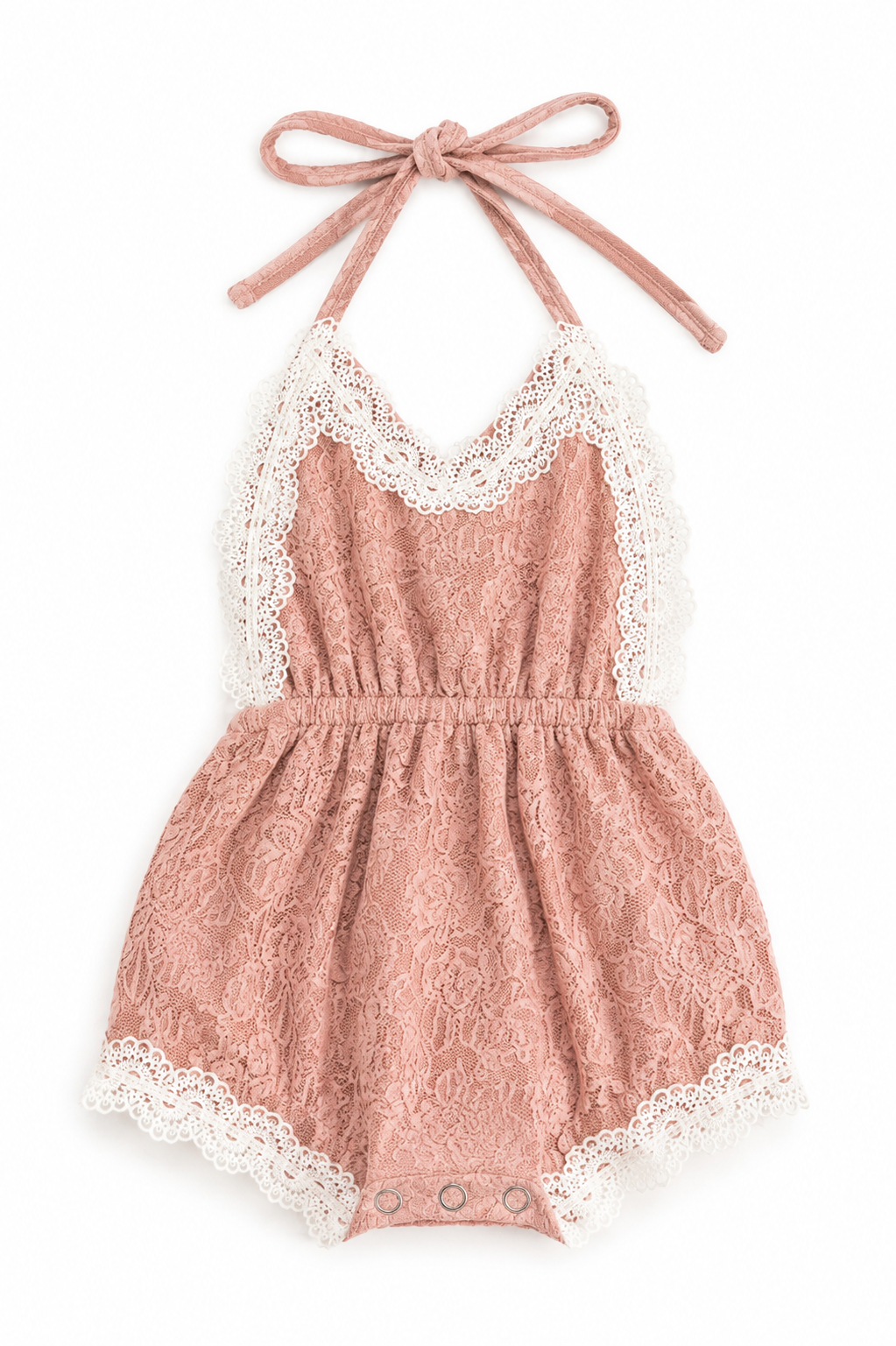Bailey’s Blossoms Blush Lace Halter Romper