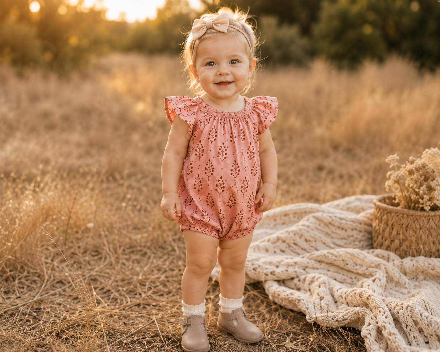 Bailey’s Blossoms Autumn Meadow Ruffle Sleeve Romper