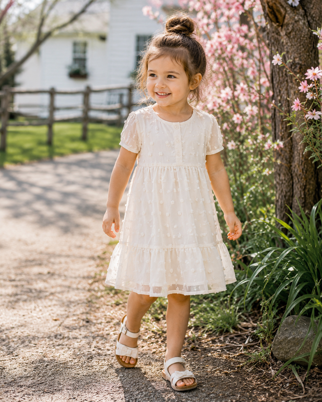 Bailey’s Blossoms Eden Short Sleeve Dot Dress – Ivory