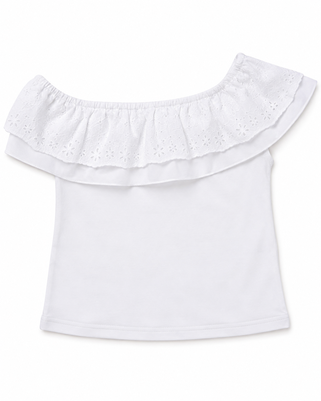 Bailey’s Blossoms Tracee One-Shoulder Eyelet Ruffle Top – White