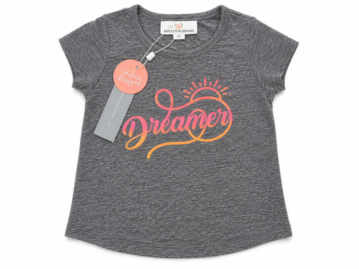 Bailey’s Blossoms Dreamer Graphic Tee – Heather Charcoal Gray