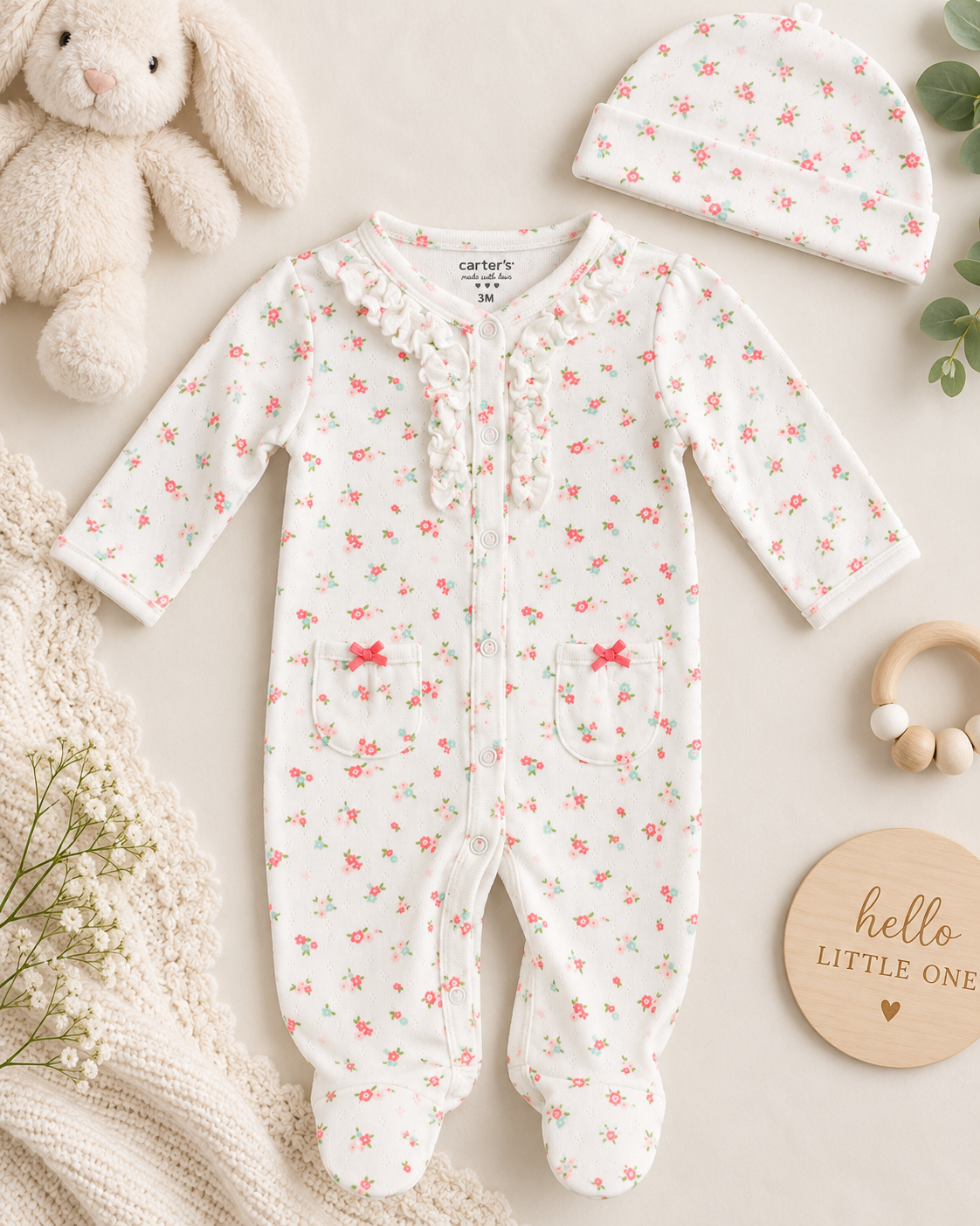 Carter’s Floral Footed Sleeper &amp; Hat Set