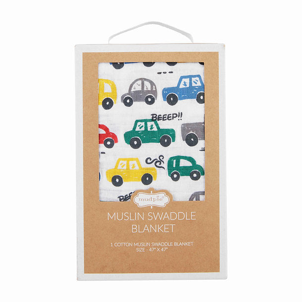 Cars Muslin Swaddle Blanket by Mud Pie