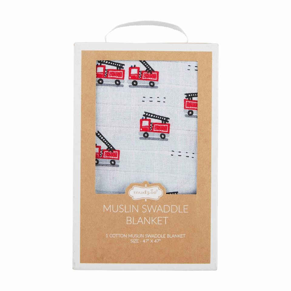 Fire Truck Muslin Swaddle Blanket by Mud Pie