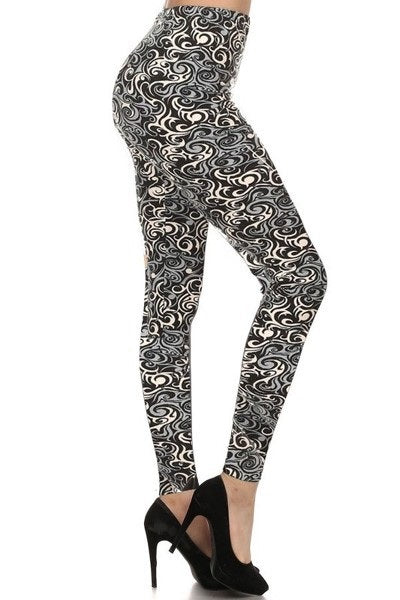 Swirls in Black White &amp; Gray Buttery Soft Leggings
