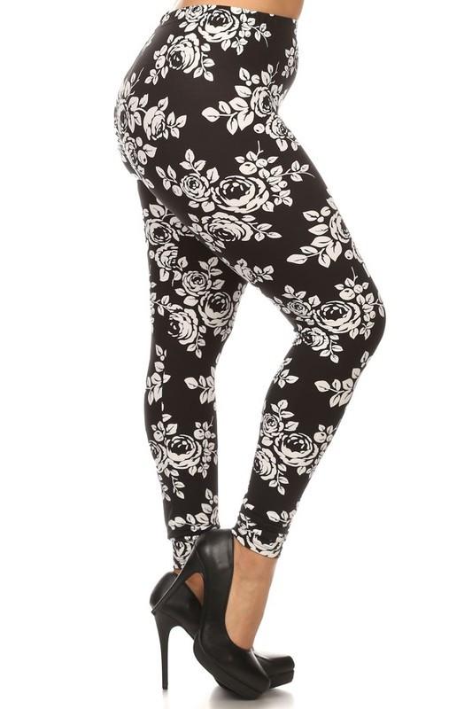 Black &amp; White Floral Buttery Soft Leggings