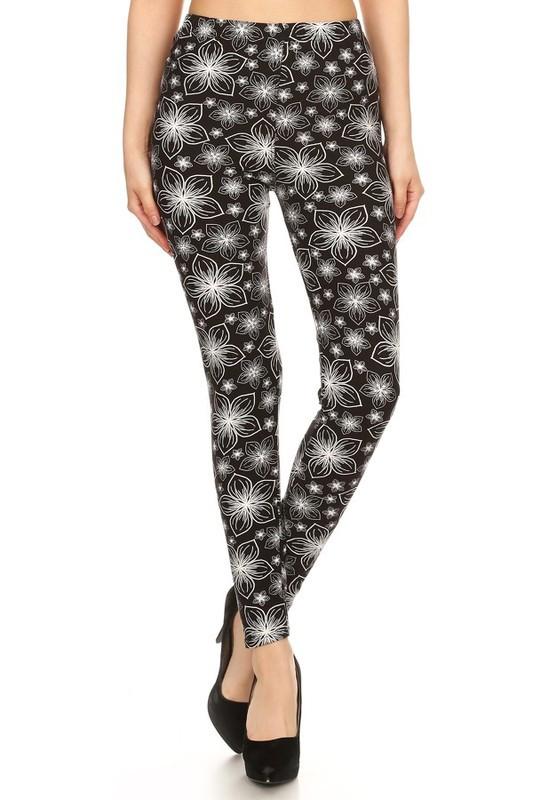 Black & White Star Floral Buttery Soft Leggings