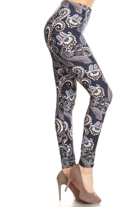 Blue Grey Paisley Buttery Soft Leggings
