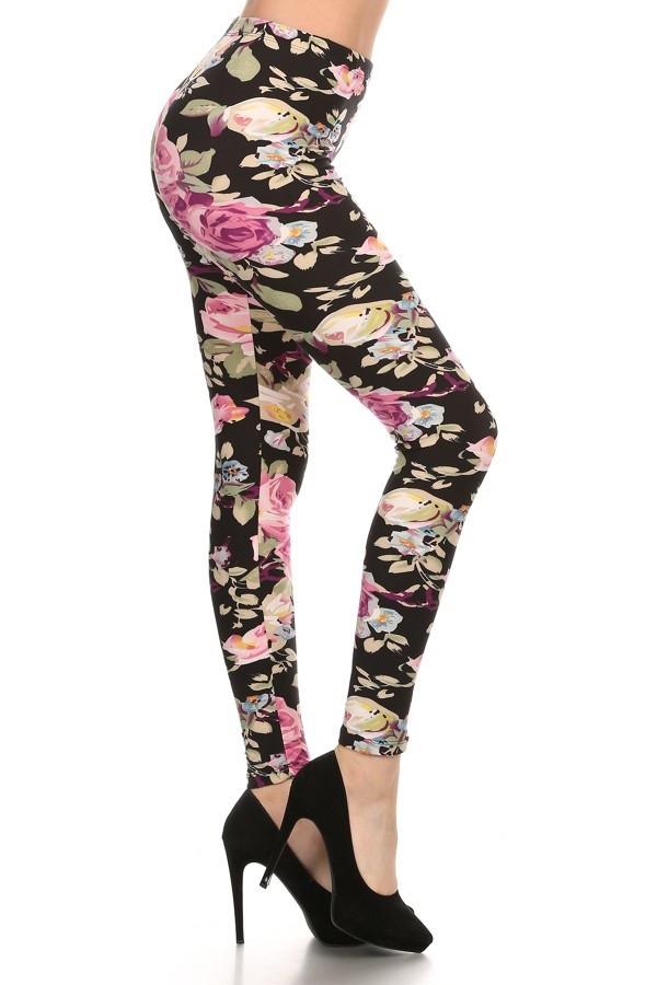 Multi Color Floral on Black Buttery Soft Leggings