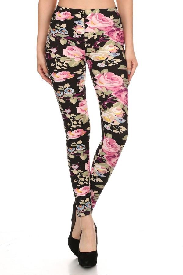 Multi Color Floral on Black Buttery Soft Leggings
