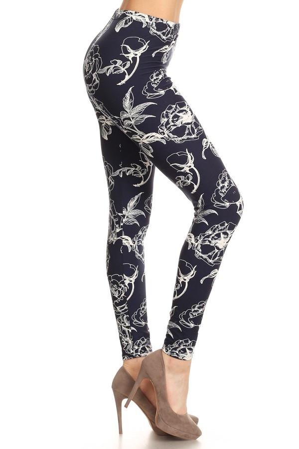 Navy &amp; White Floral Buttery Soft Leggings