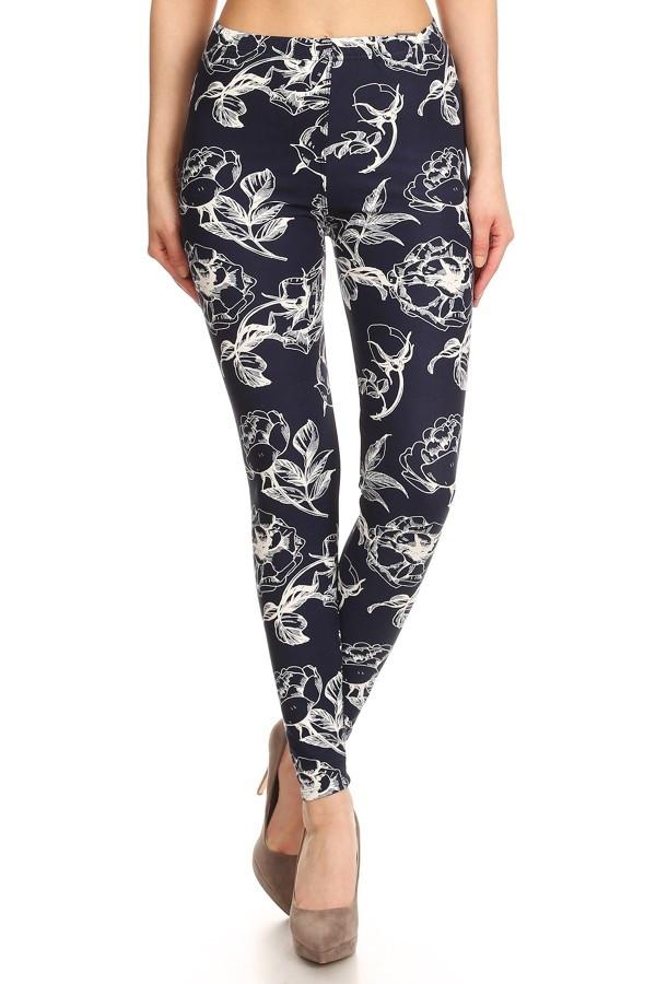 Navy &amp; White Floral Buttery Soft Leggings