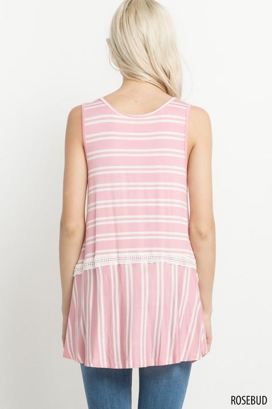 Lace Trim Striped Sleeveless Top