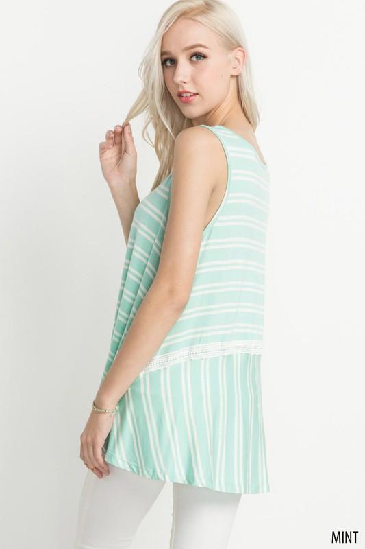 Lace Trim Striped Sleeveless Top