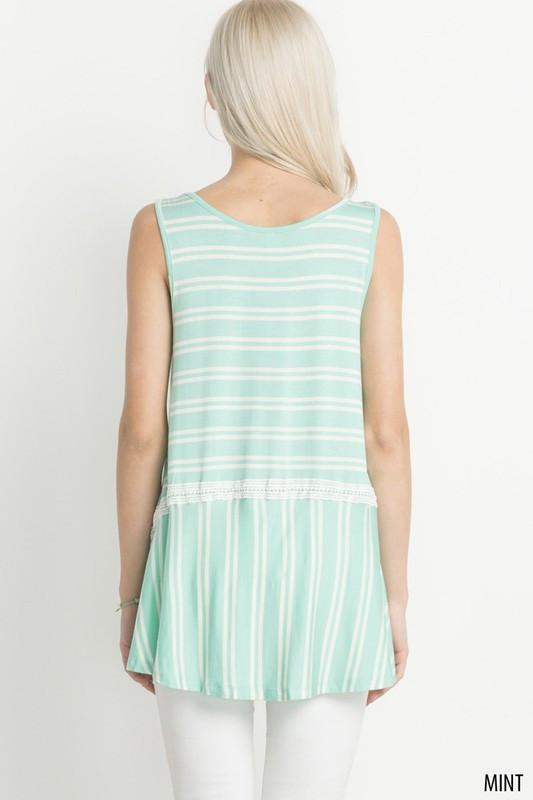 Lace Trim Striped Sleeveless Top